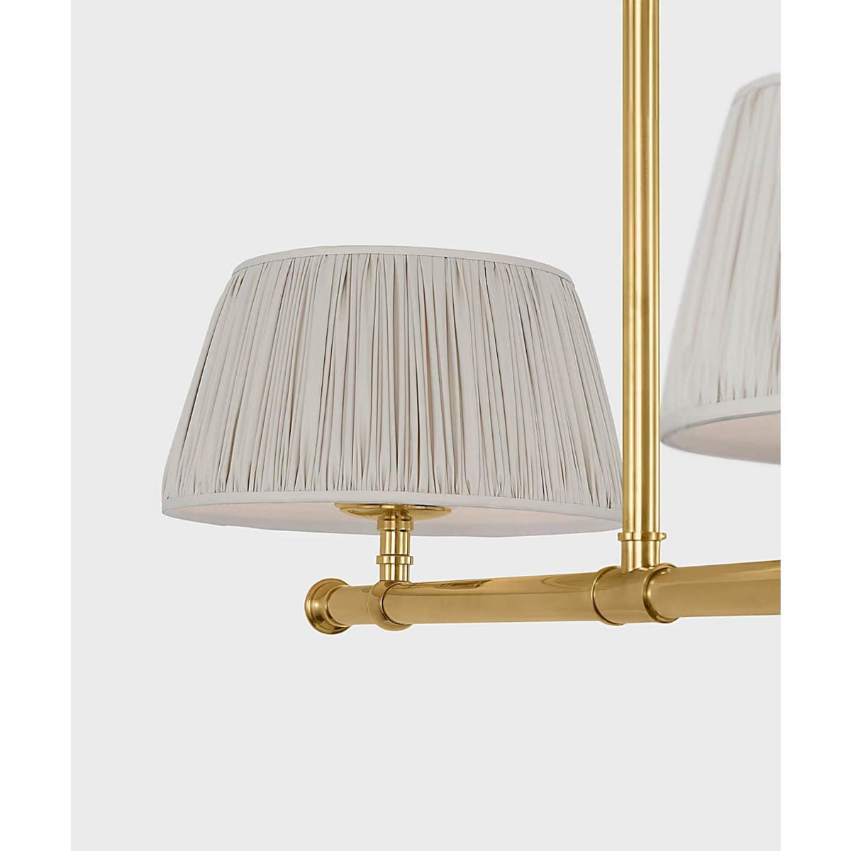 Chapman & Myers Marion 56" Linear Chandelier in Antique-Burnished Brass with Champagne Silk Pleated Shades W17" x 56"