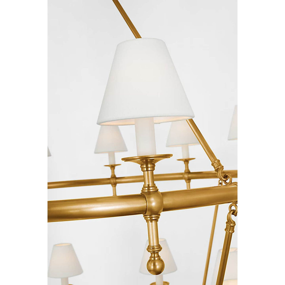 Chapman & Myers Classic 54" Two-Tier Ring Chandelier in Antique-Burnished Brass with Linen Shades W57.25" x H62"