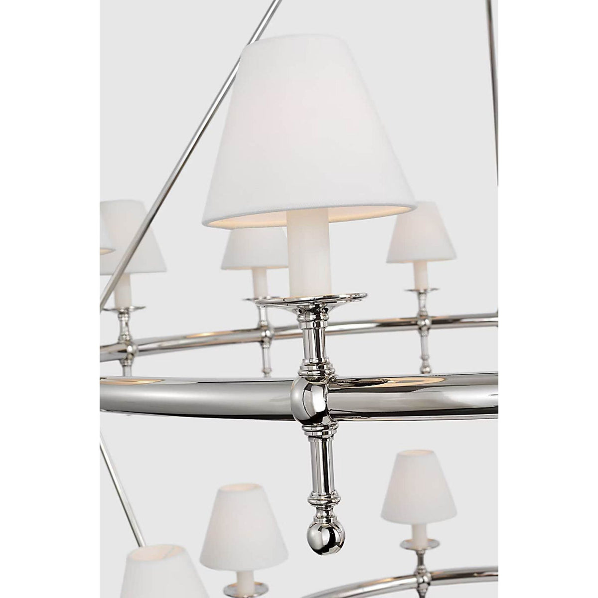 Chapman & Myers Classic 54" Two-Tier Ring Chandelier in Polished Nickel with Linen Shades W57.25" x H62"