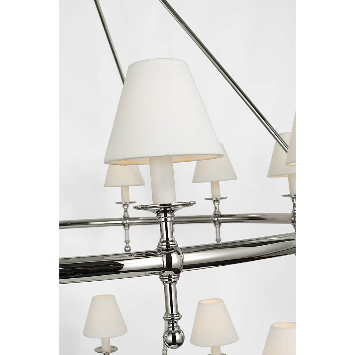 Chapman & Myers Classic 54" Two-Tier Ring Chandelier in Polished Nickel with Linen Shades W57.25" x H62"