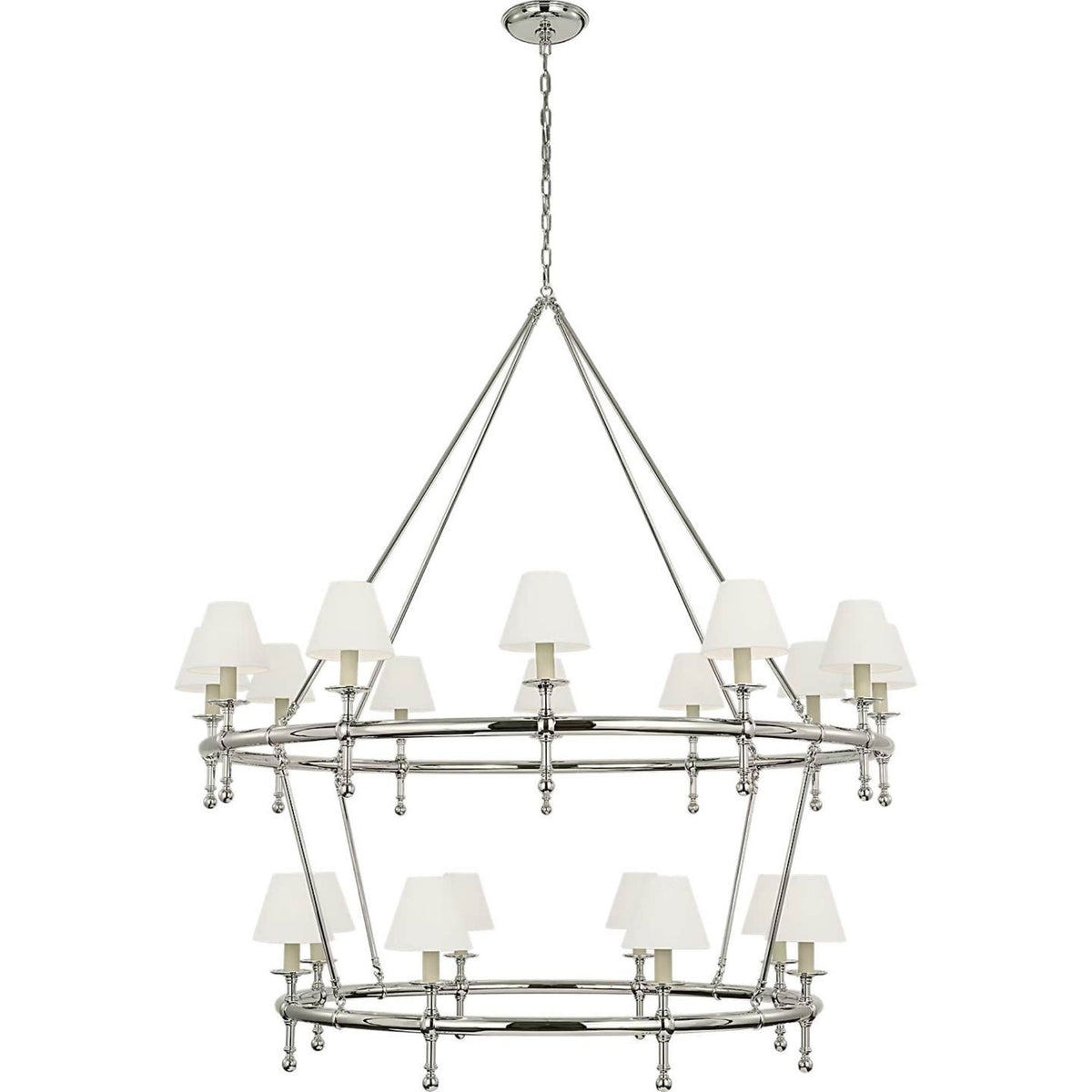 Chapman & Myers Classic 54" Two-Tier Ring Chandelier in Polished Nickel with Linen Shades W57.25" x H62"