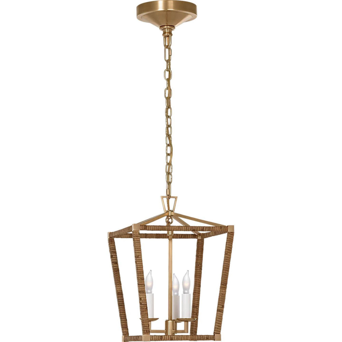 Chapman & Myers Darlana Mini Wrapped Lantern in Antique-Burnished Brass and Natural Rattan W9.75" x H14"