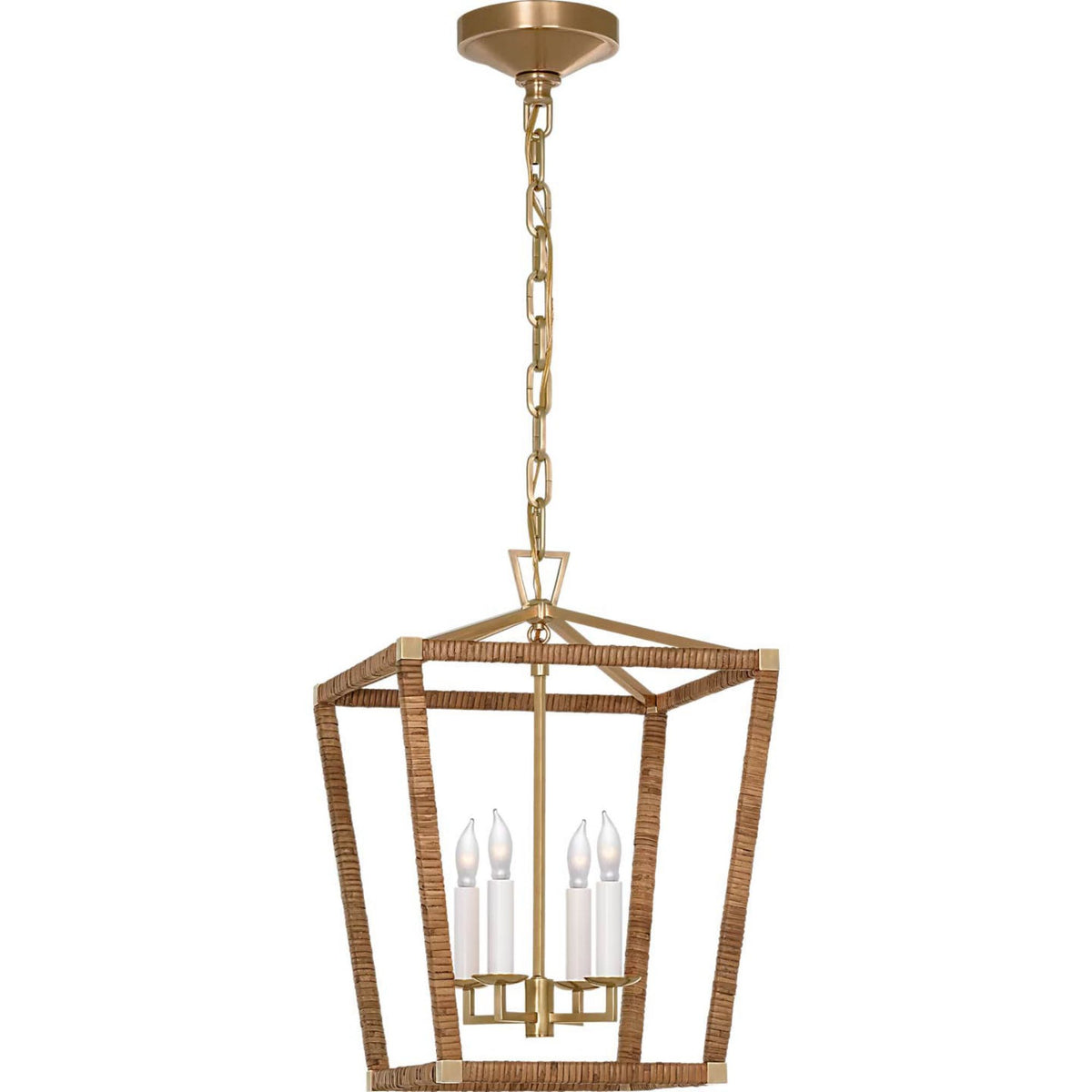 Chapman & Myers Darlana Small Wrapped Lantern in Antique-Burnished Brass and Natural Rattan W12.5" x H18"