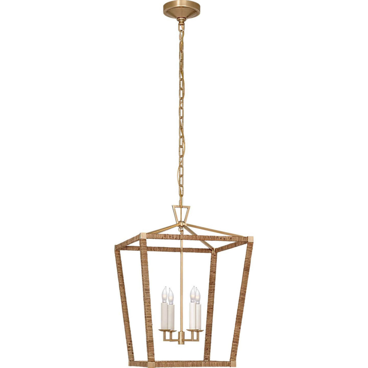 Chapman & Myers Darlana Medium Wrapped Lantern in Antique-Burnished Brass and Natural Rattan W17" x H24.5"