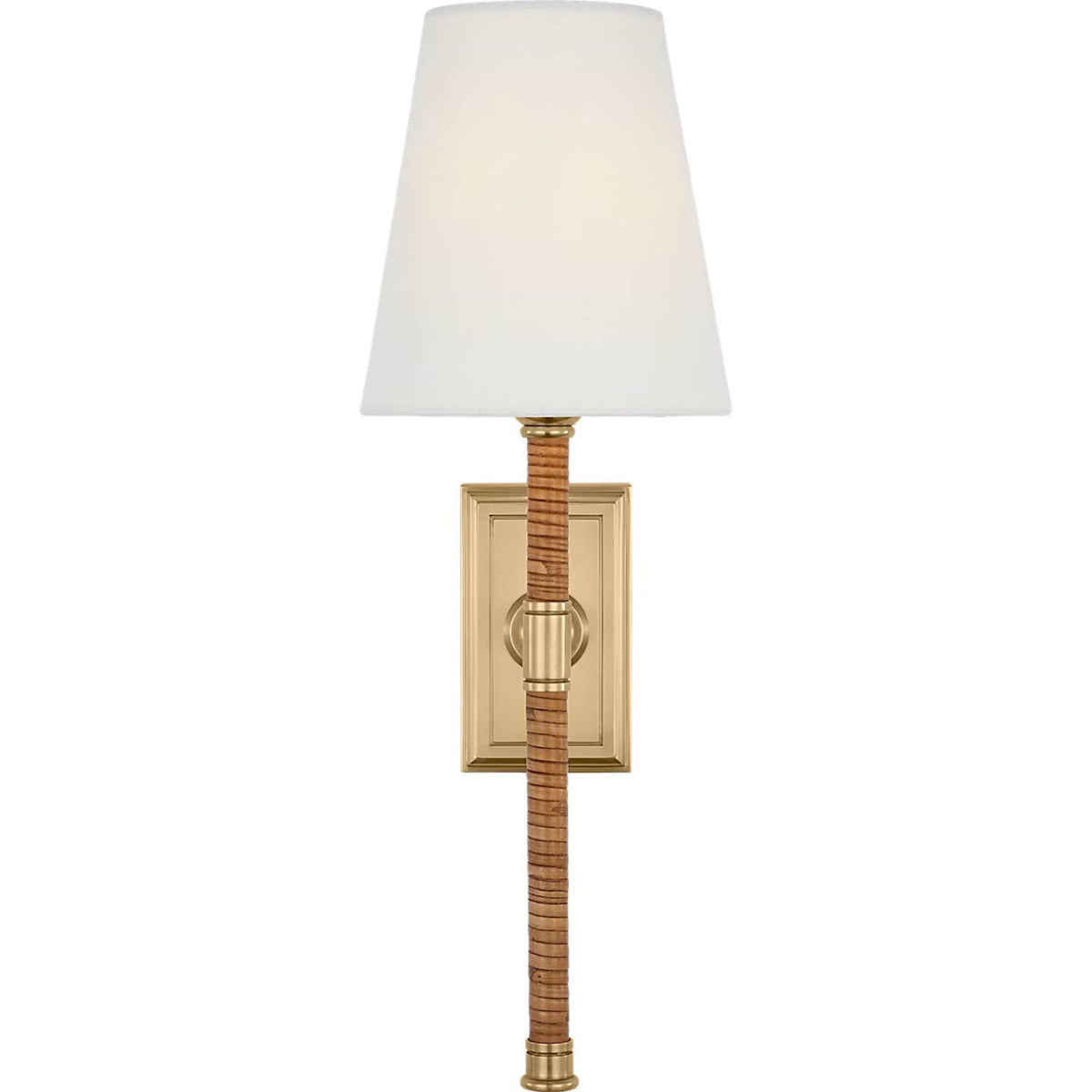 Chapman & Myers Basden 16" Tail Sconce in Antique-Burnished Brass and Natural Rattan with Linen Shade W5.5" x H16.25" x E6.5"