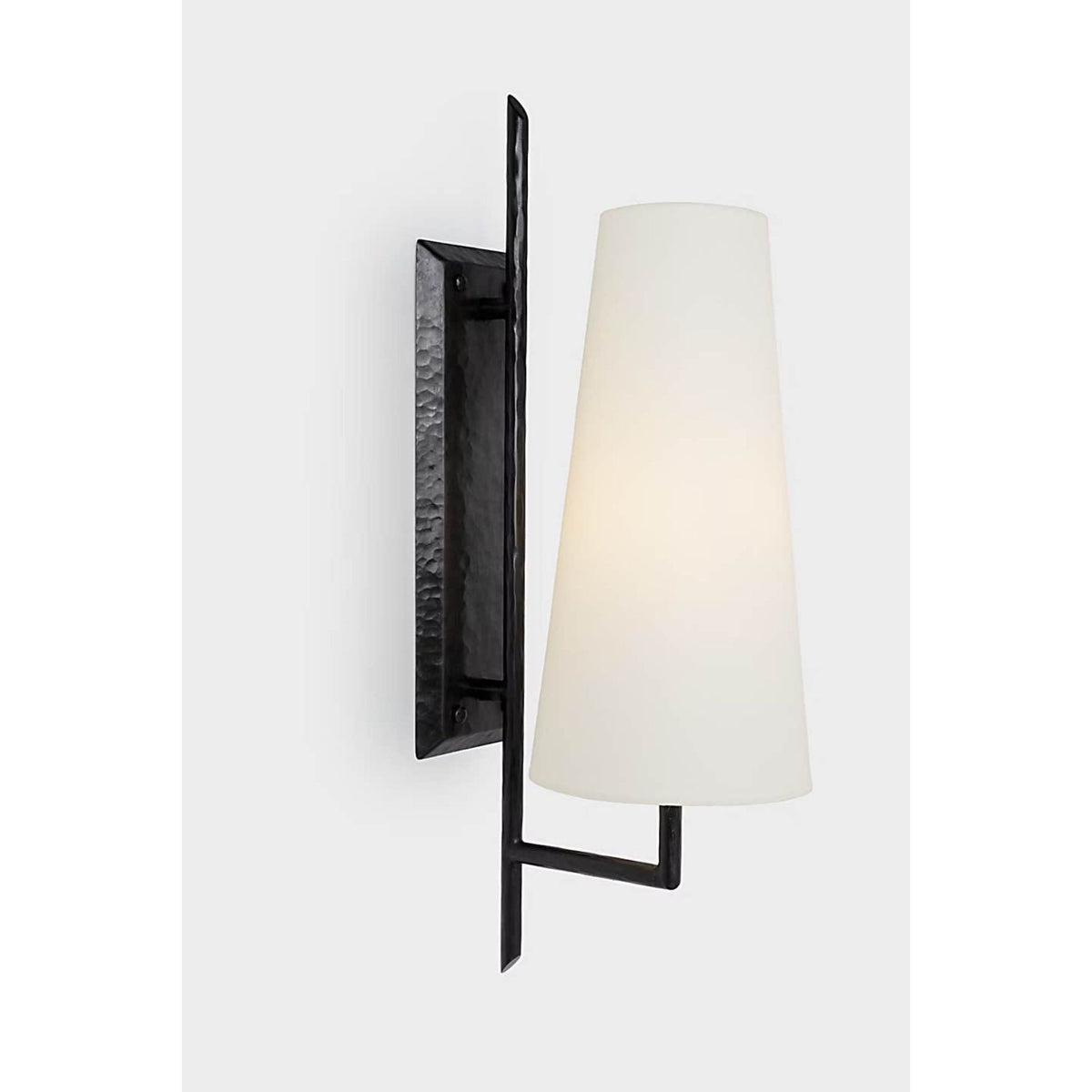 Chapman & Myers Ashton Large Single Sculpted Sconce in Aged Iron with Linen Shade W6" x H20" x E8.75"