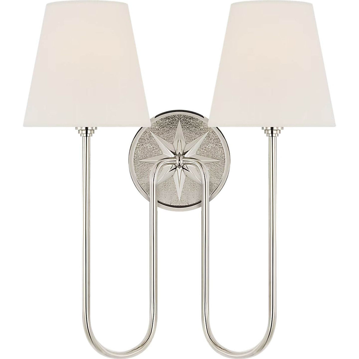 Chapman & Myers Polaris 17" Double Sconce in Polished Nickel with Linen Shades W15" x H16.5" x E8.25"