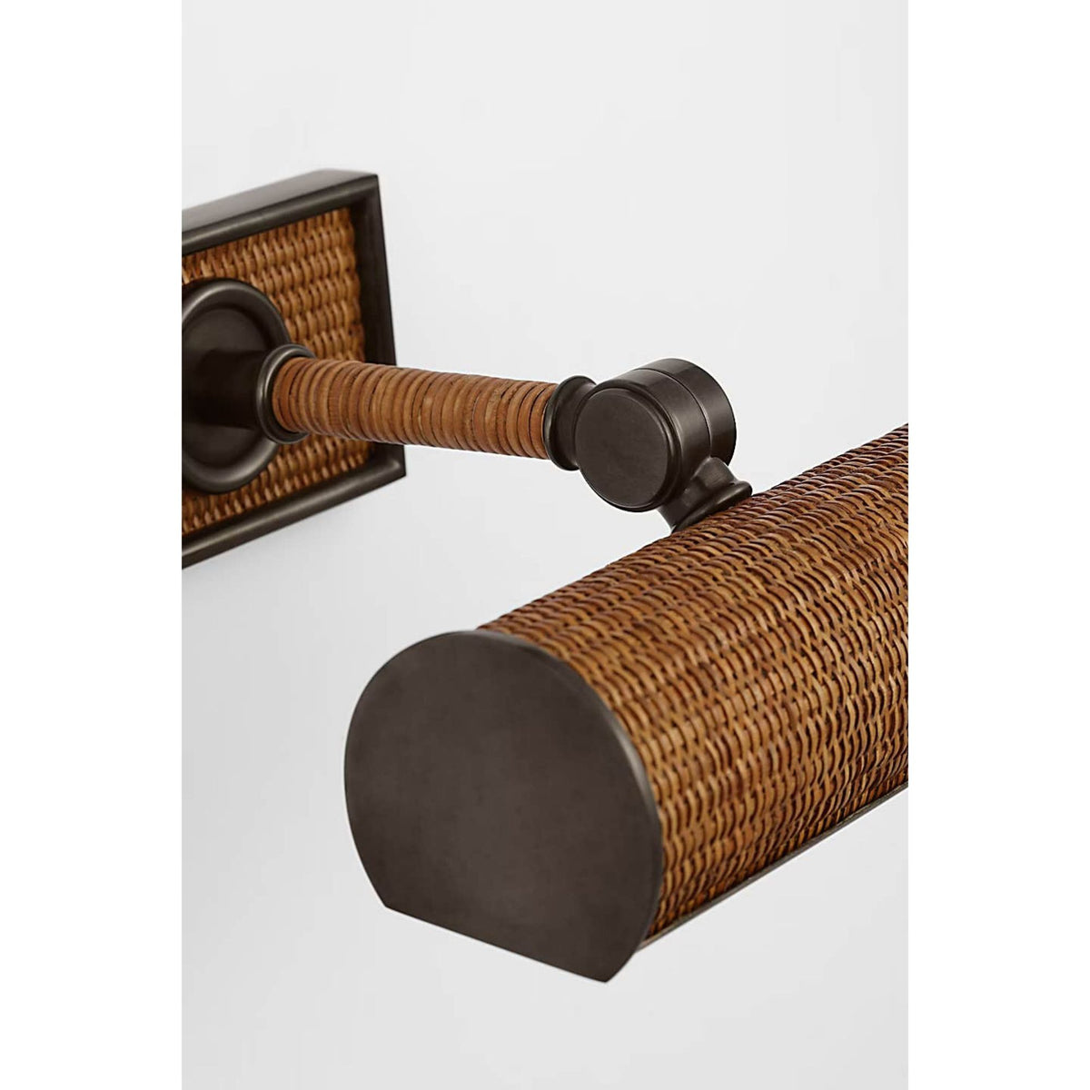 Chapman & Myers Halwell 8" Picture Light in Bronze and Natural Woven Rattan W8" x H2.75" - 4.5" x E6.25" - 8.25"