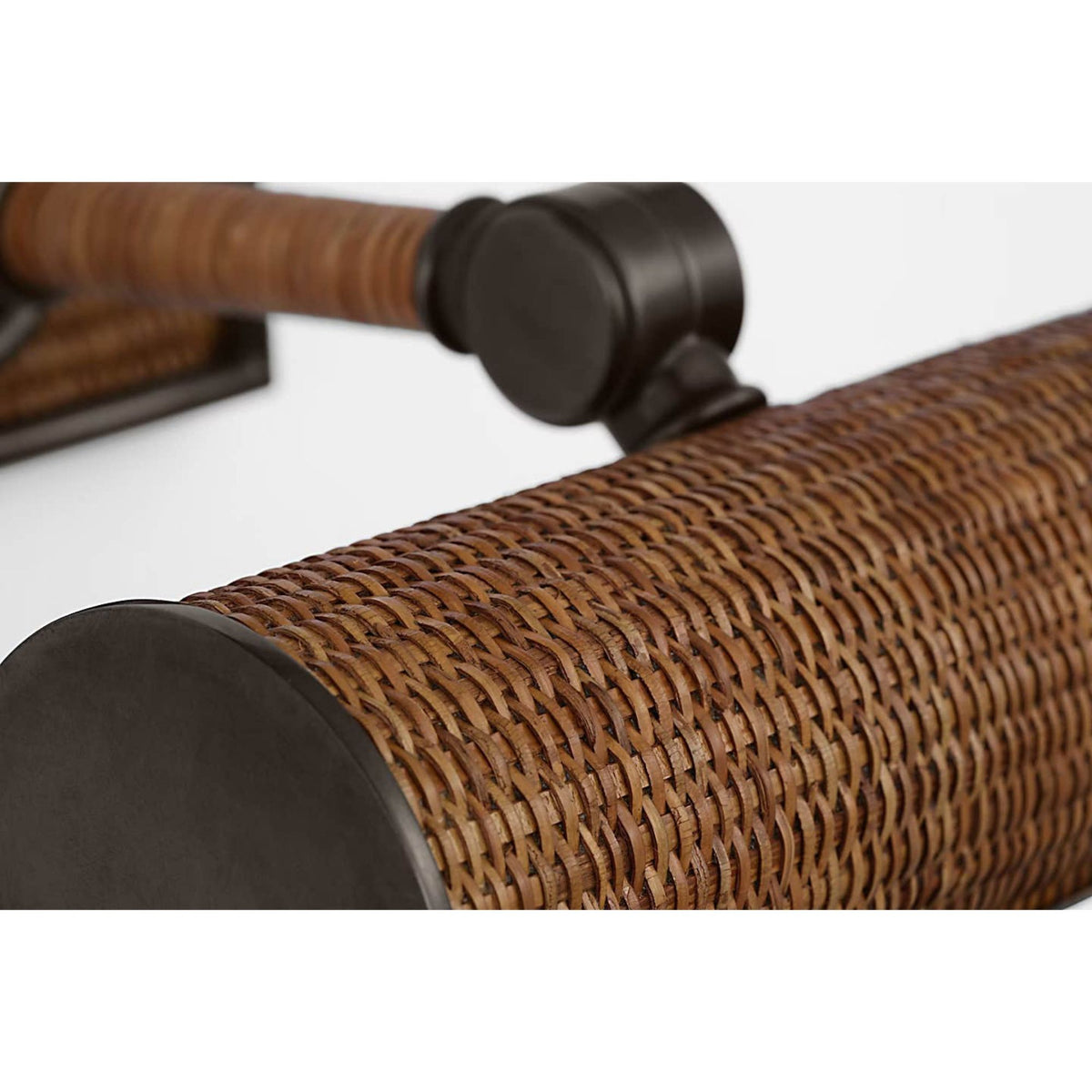 Chapman & Myers Halwell 8" Picture Light in Bronze and Natural Woven Rattan W8" x H2.75" - 4.5" x E6.25" - 8.25"