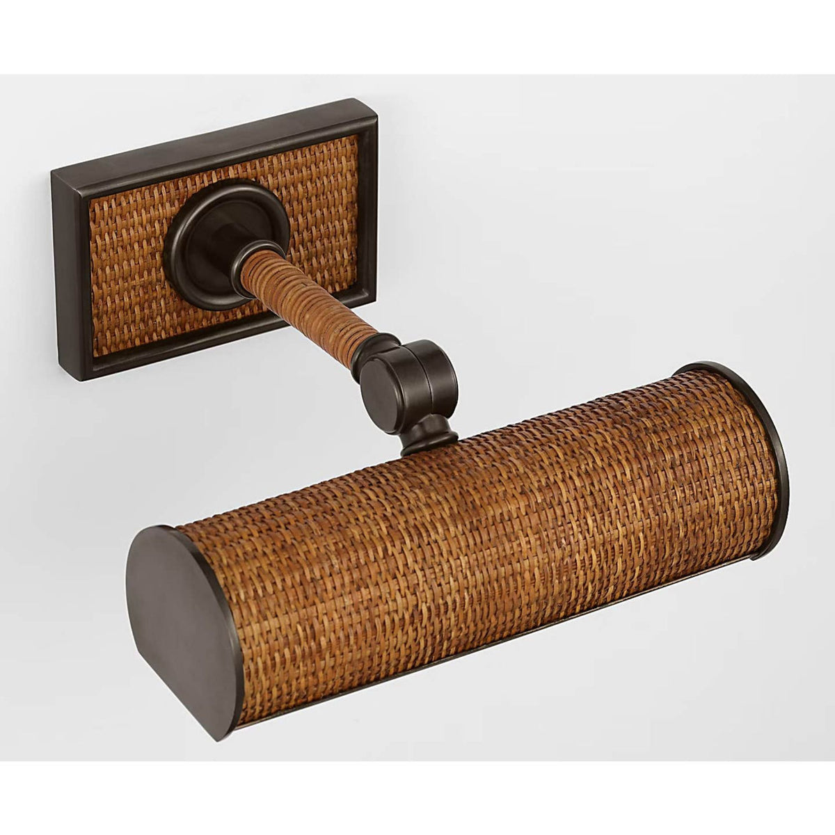 Chapman & Myers Halwell 8" Picture Light in Bronze and Natural Woven Rattan W8" x H2.75" - 4.5" x E6.25" - 8.25"