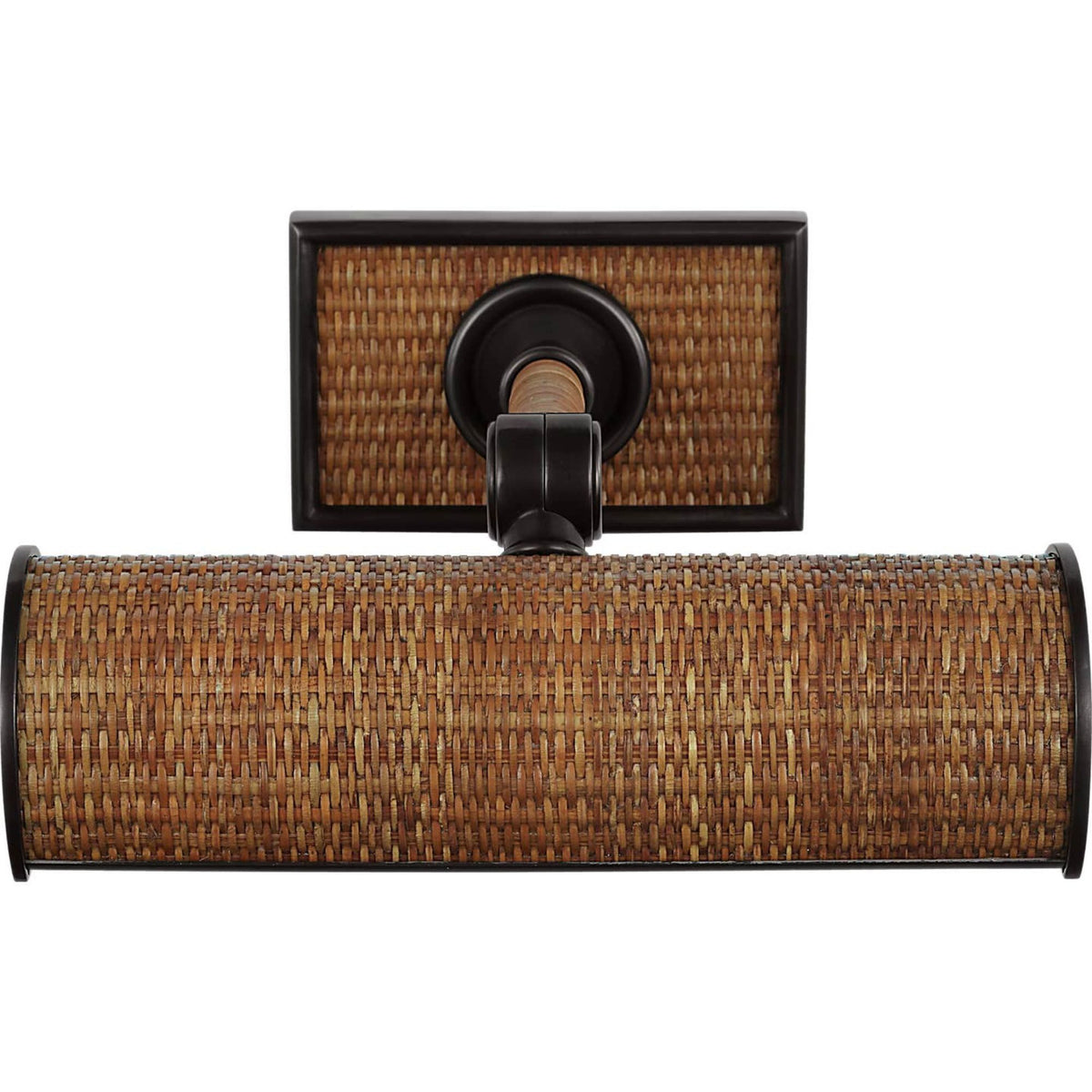 Chapman & Myers Halwell 8" Picture Light in Bronze and Natural Woven Rattan W8" x H2.75" - 4.5" x E6.25" - 8.25"