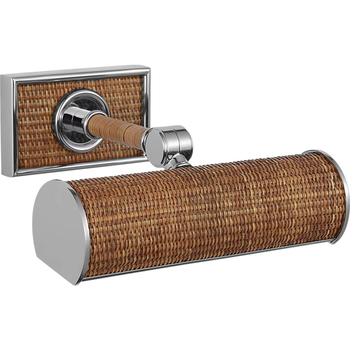 Chapman & Myers Halwell 8" Picture Light in Polished Nickel and Natural Woven Rattan W8" x H2.75" - 4.5" x E6.25" - 8.25"