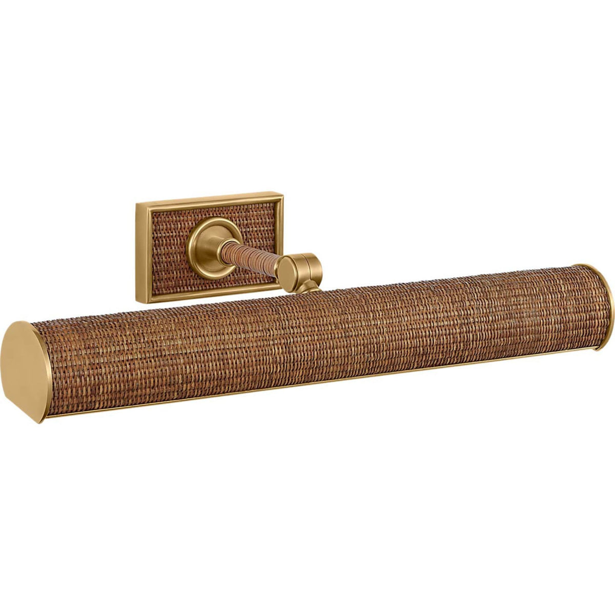 Chapman & Myers Halwell 18" Picture Light in Brass and Natural Woven Rattan W18" x H2.75" - 4.5" x E6.25" - 8.25"