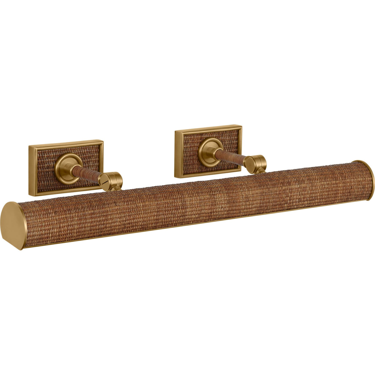 Chapman & Myers Halwell 24" Picture Light in Antique-Burnished Brass and Natural Woven Rattan W24" x H2.75" - 4.5" x E6.25" - 8.25"