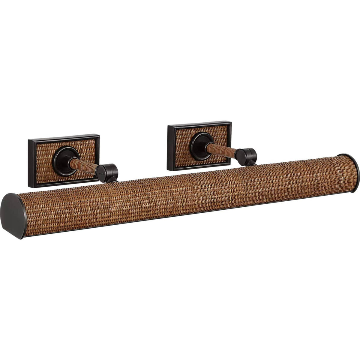 Chapman & Myers Halwell 24" Picture Light in Bronze and Natural Woven Rattan W24" x H2.75" - 4.5" x E6.25" - 8.25"