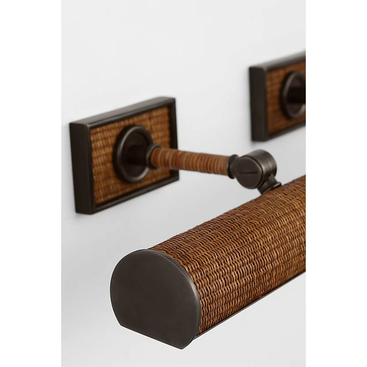 Chapman & Myers Halwell 24" Picture Light in Bronze and Natural Woven Rattan W24" x H2.75" - 4.5" x E6.25" - 8.25"