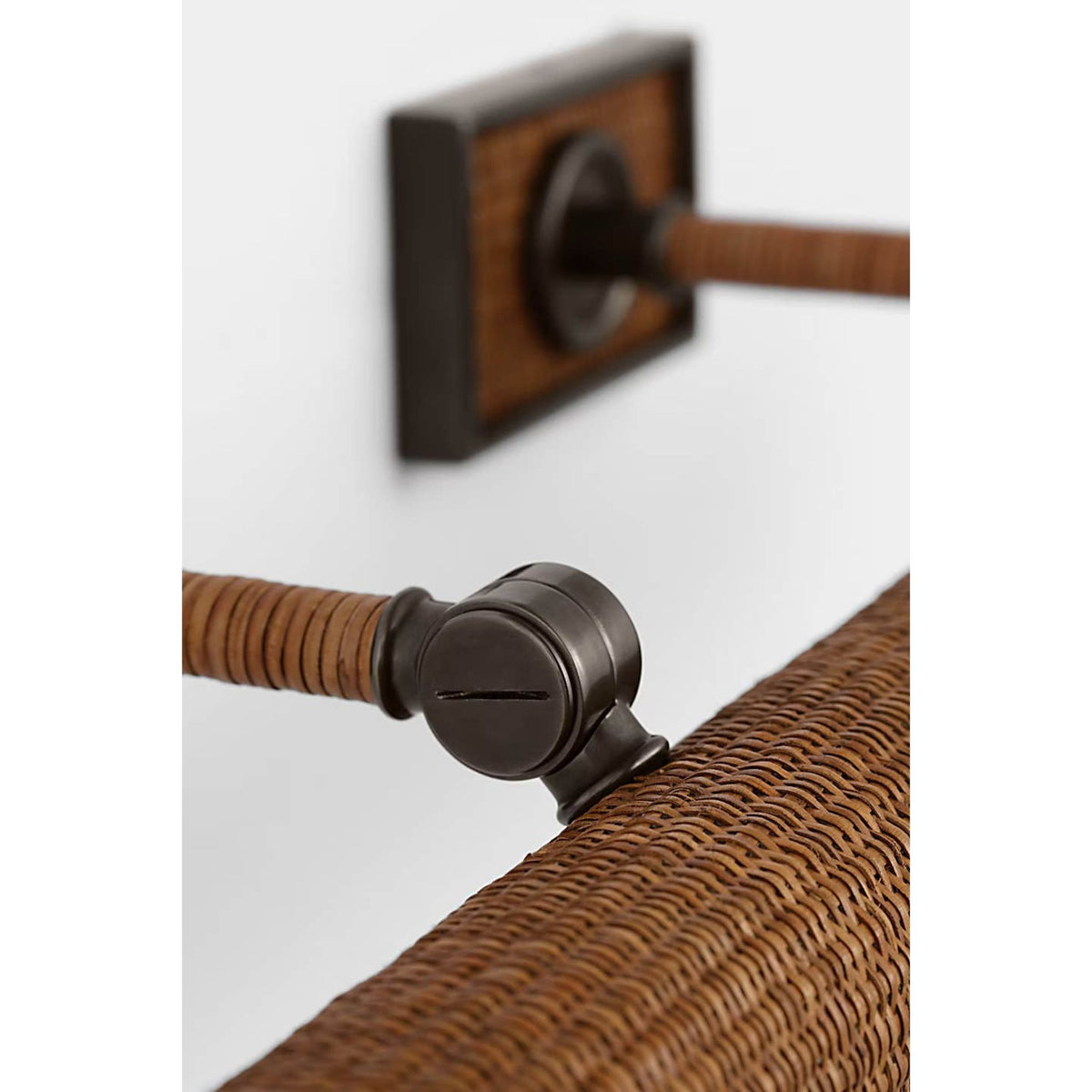 Chapman & Myers Halwell 24" Picture Light in Bronze and Natural Woven Rattan W24" x H2.75" - 4.5" x E6.25" - 8.25"