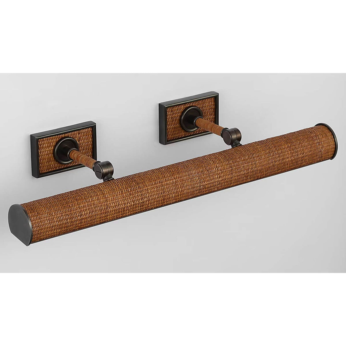 Chapman & Myers Halwell 24" Picture Light in Bronze and Natural Woven Rattan W24" x H2.75" - 4.5" x E6.25" - 8.25"
