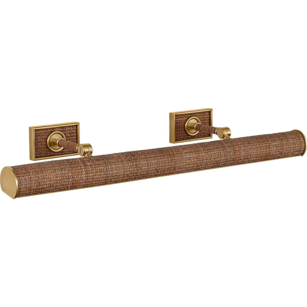 Chapman & Myers Halwell 30" Picture Light in Antique-Burnished Brass and Natural Woven Rattan W30" x H2.75" - 4.5" x E6.25" - 8.25"