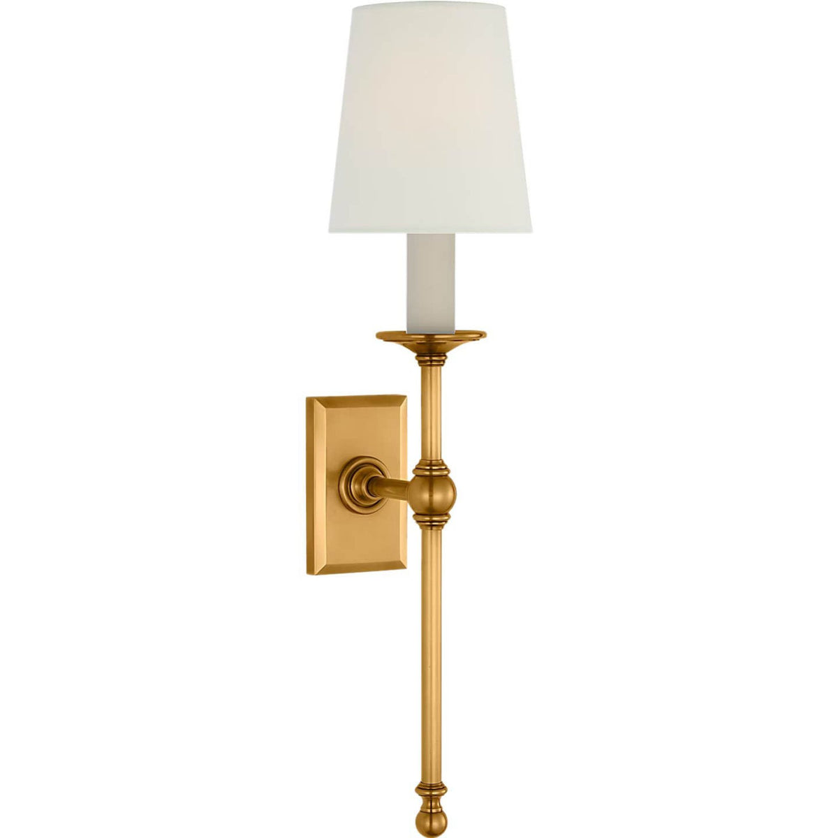 Chapman & Myers Classic 19" Tail Sconce in Antique-Burnished Brass with Linen Shades W5" x H18.5" x E6.5"