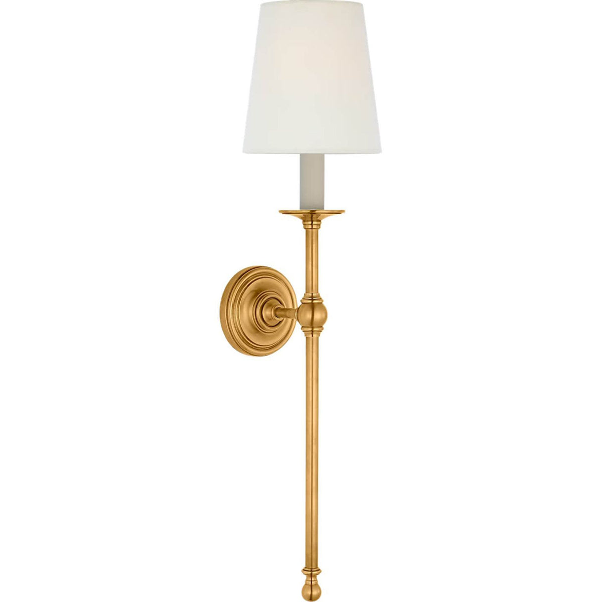 Chapman & Myers Classic 27" Tail Sconce in Antique-Burnished Brass with Linen Shade W6.5" x H28.25" x E7.75"