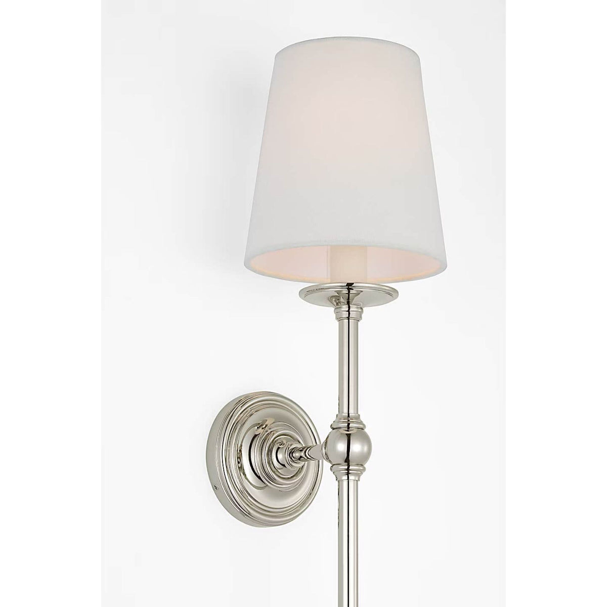 Chapman & Myers Classic 27" Tail Sconce in Polished Nickel with Linen Shade W6.5" x H28.25" x E7.75"