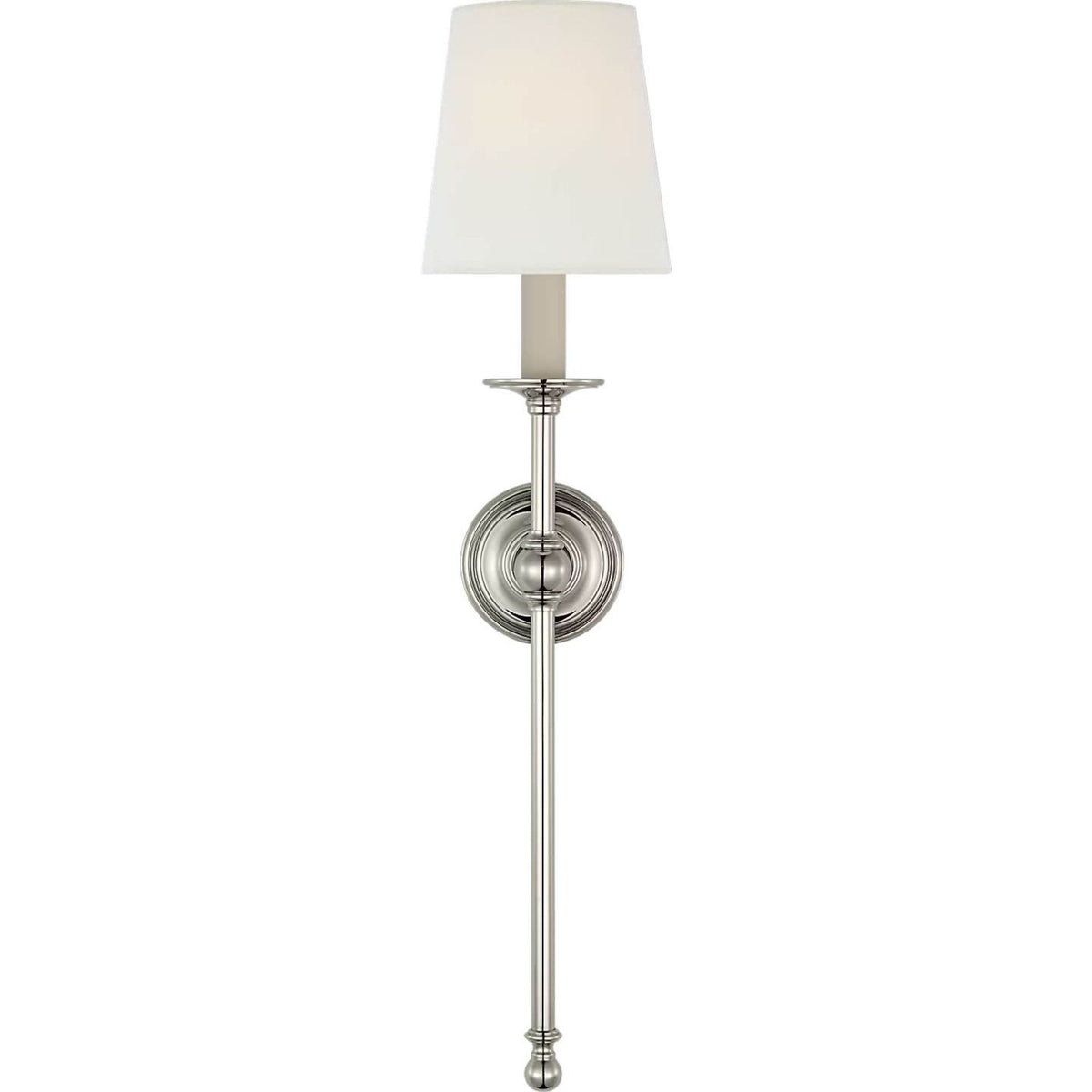 Chapman & Myers Classic 27" Tail Sconce in Polished Nickel with Linen Shade W6.5" x H28.25" x E7.75"