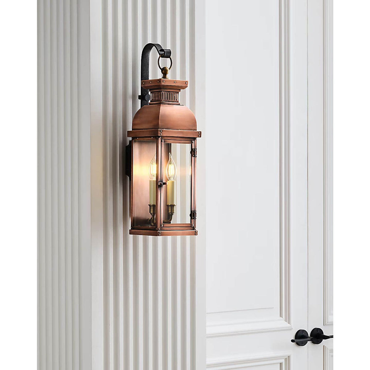 Chapman & Myers Suffork Medium Scroll Arm Lantern in Natural Copper W6.75" x H22.25" x E7.5"