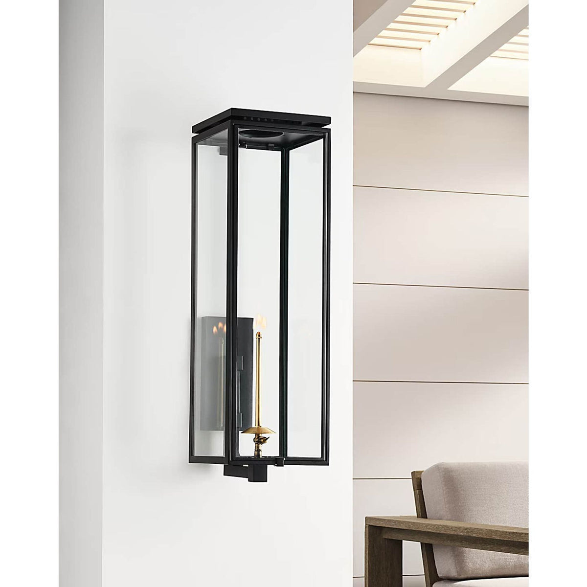 Chapman & Myers Fresno Grande Bracketed Gas Wall Lantern in Matte Black with Clear Glass W9" x H30.5" x E12.25"