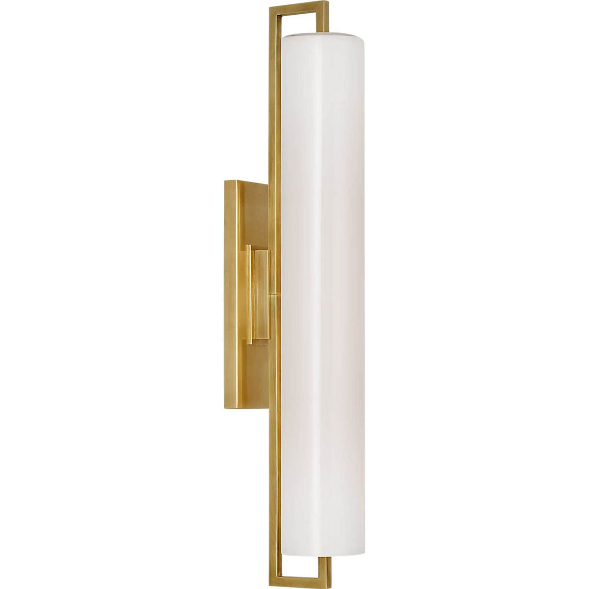 Ian K. Fowler Bowen 21" Linear Bath Sconce in Hand-Rubbed Antique Brass with White Glass Shade W3" x H21" x E5"