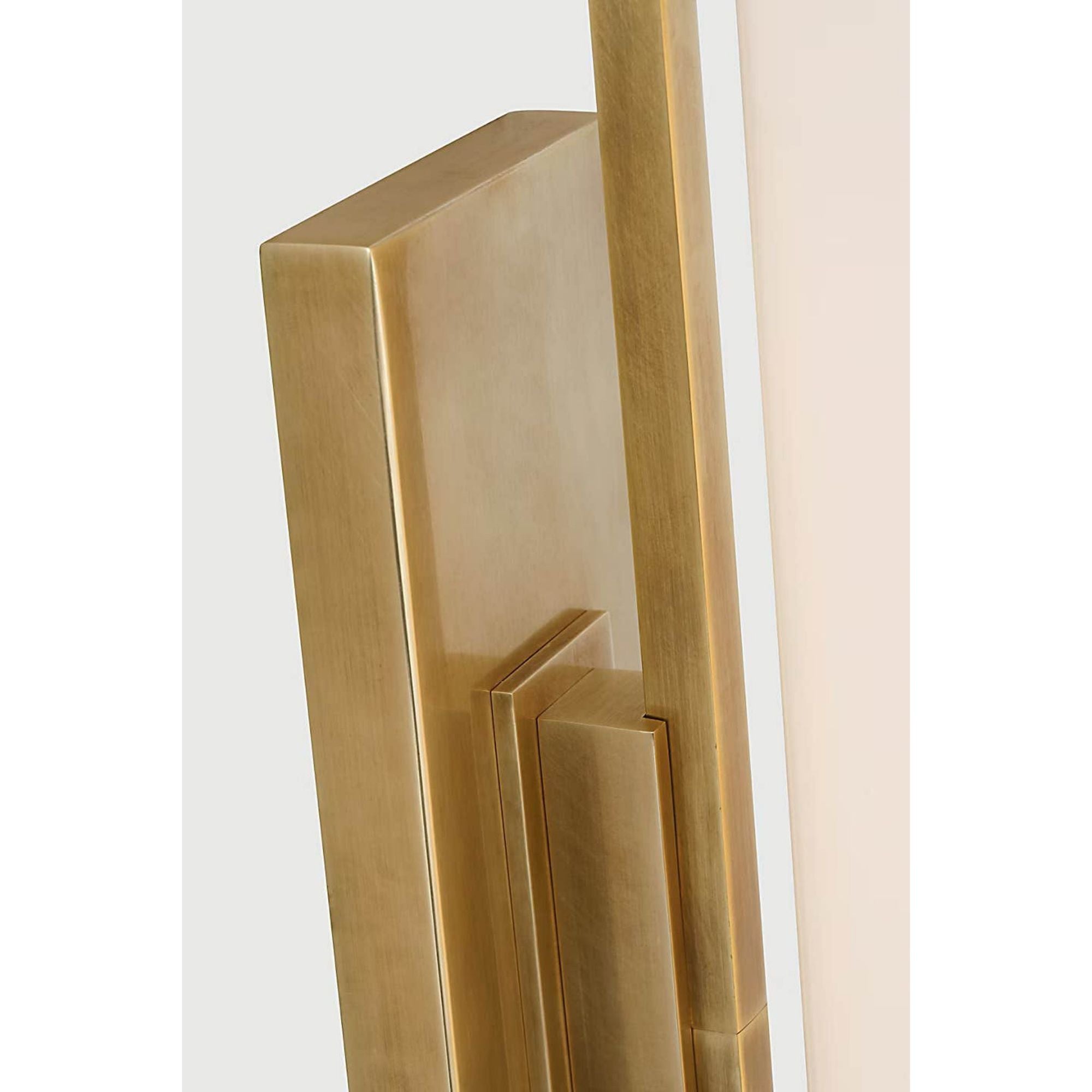 Ian K. Fowler Bowen 21" Linear Bath Sconce in Hand-Rubbed Antique Brass with White Glass Shade W3" x H21" x E5"