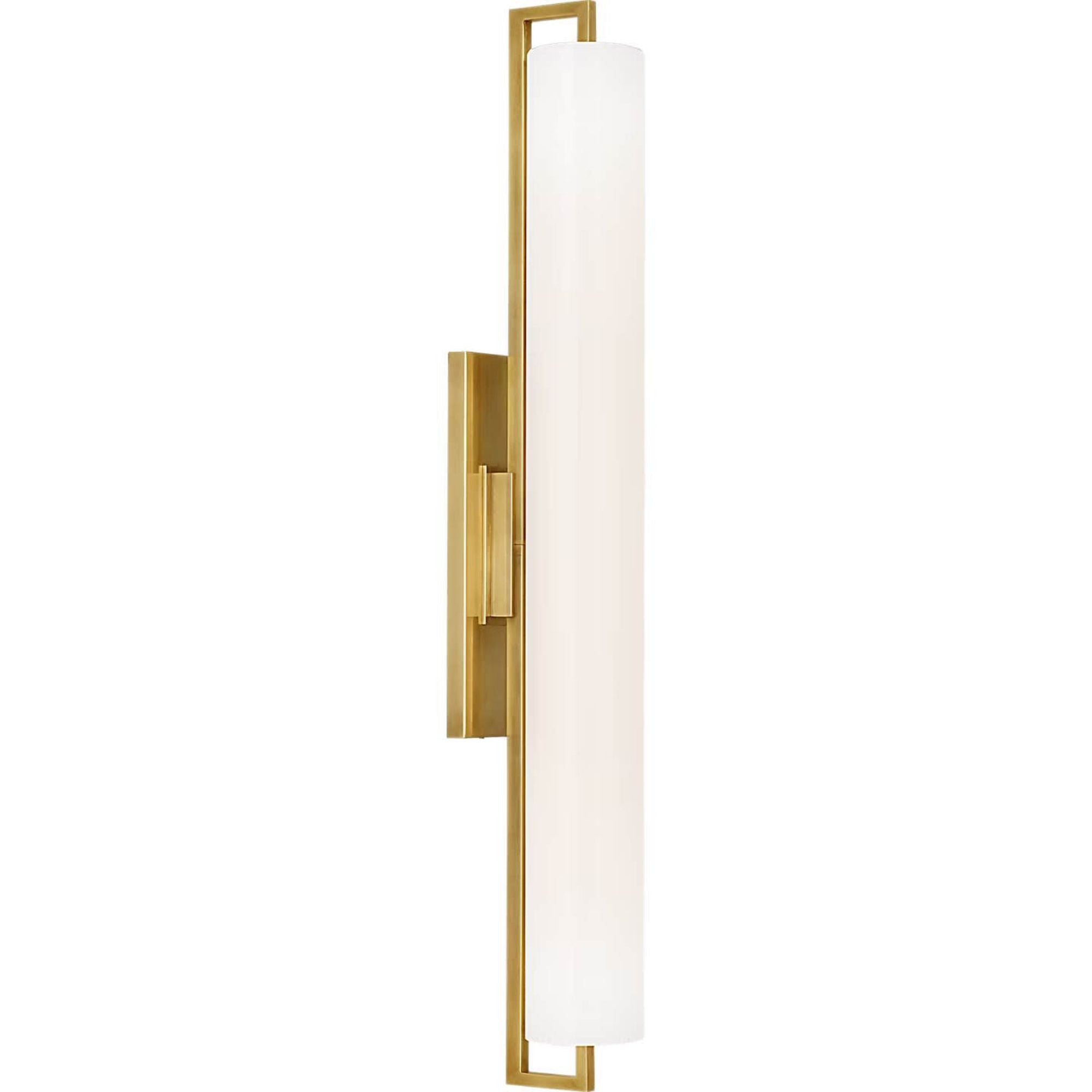 Ian K. Fowler Bowen 28" Linear Bath Sconce in Hand-Rubbed Antique Brass with White Glass Shade W3" x H28" x E5"