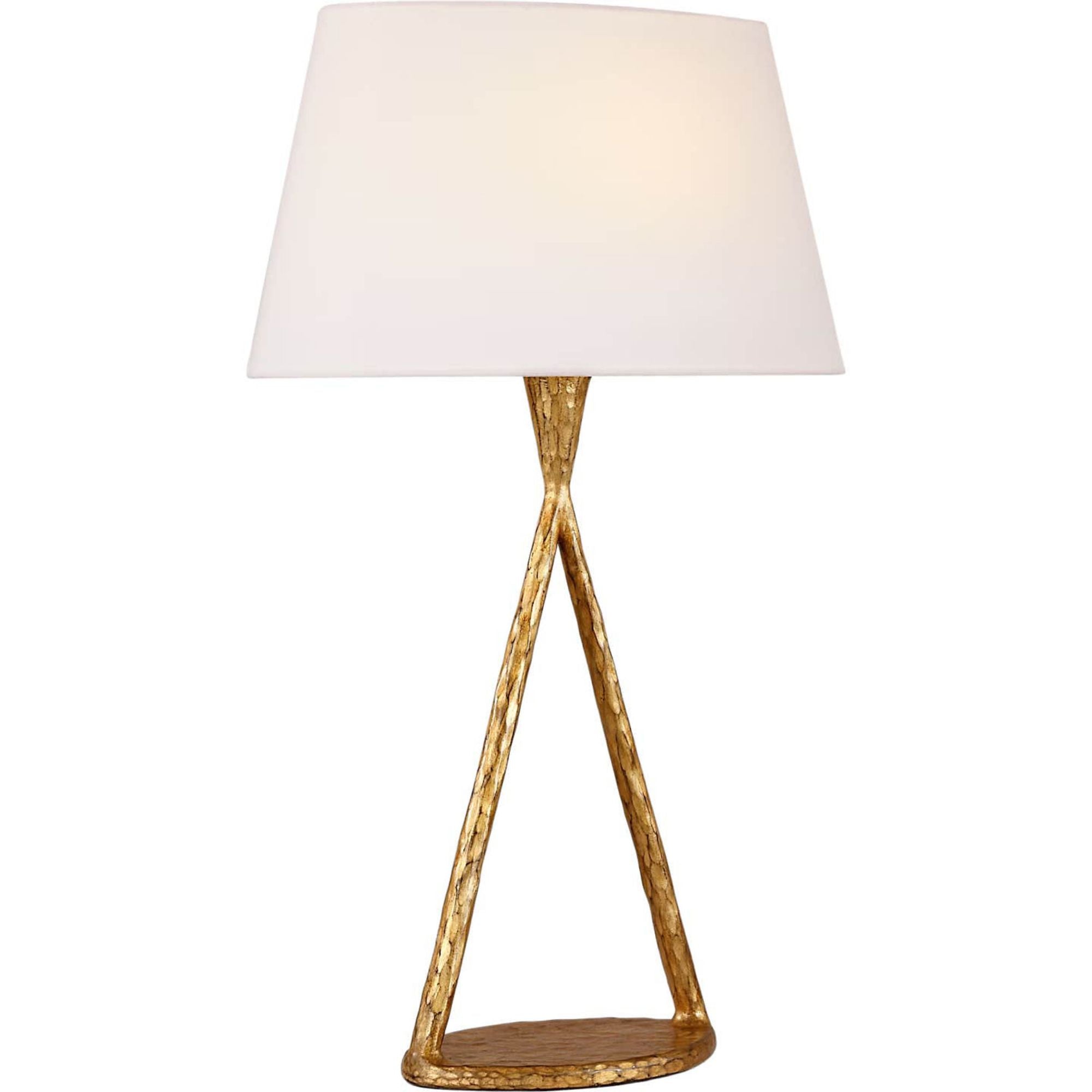 Ian K. Fowler Cesta 28" Sculpted Table Lamp in Gilded Iron with Linen Shade W17.75" x H28"