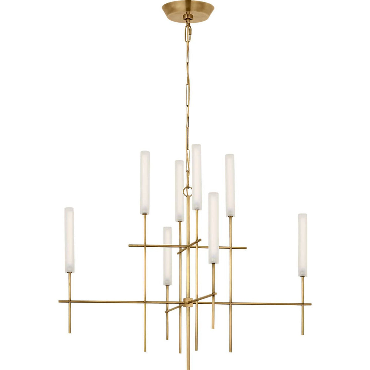 Ian K. Fowler Fay 32" Chandelier in Hand-Rubbed Antique Brass with Frosted Glass W32" x H27.25"