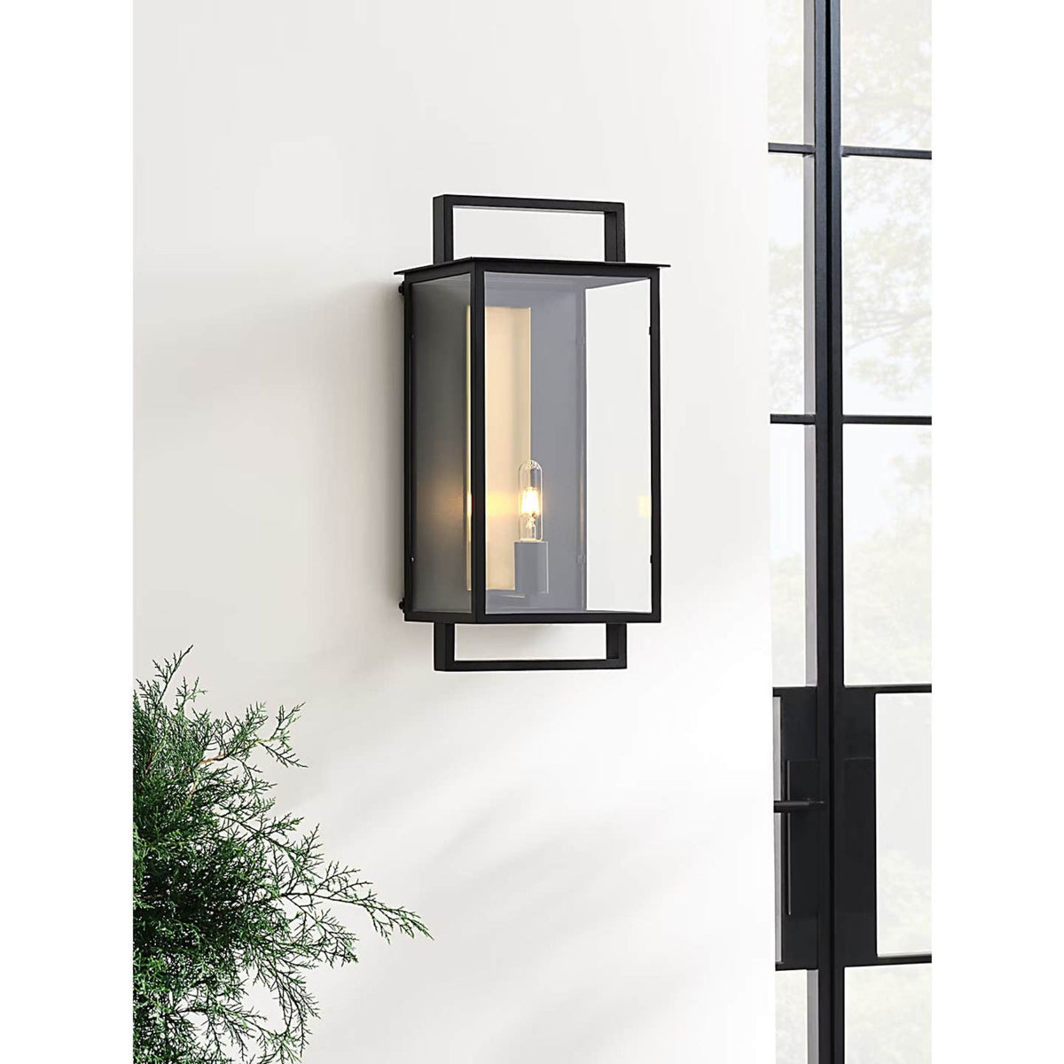 Ian K. Fowler Halle Large Wall Lantern in Aged Iron and Clear Glass W10.75" x H23" x E9"