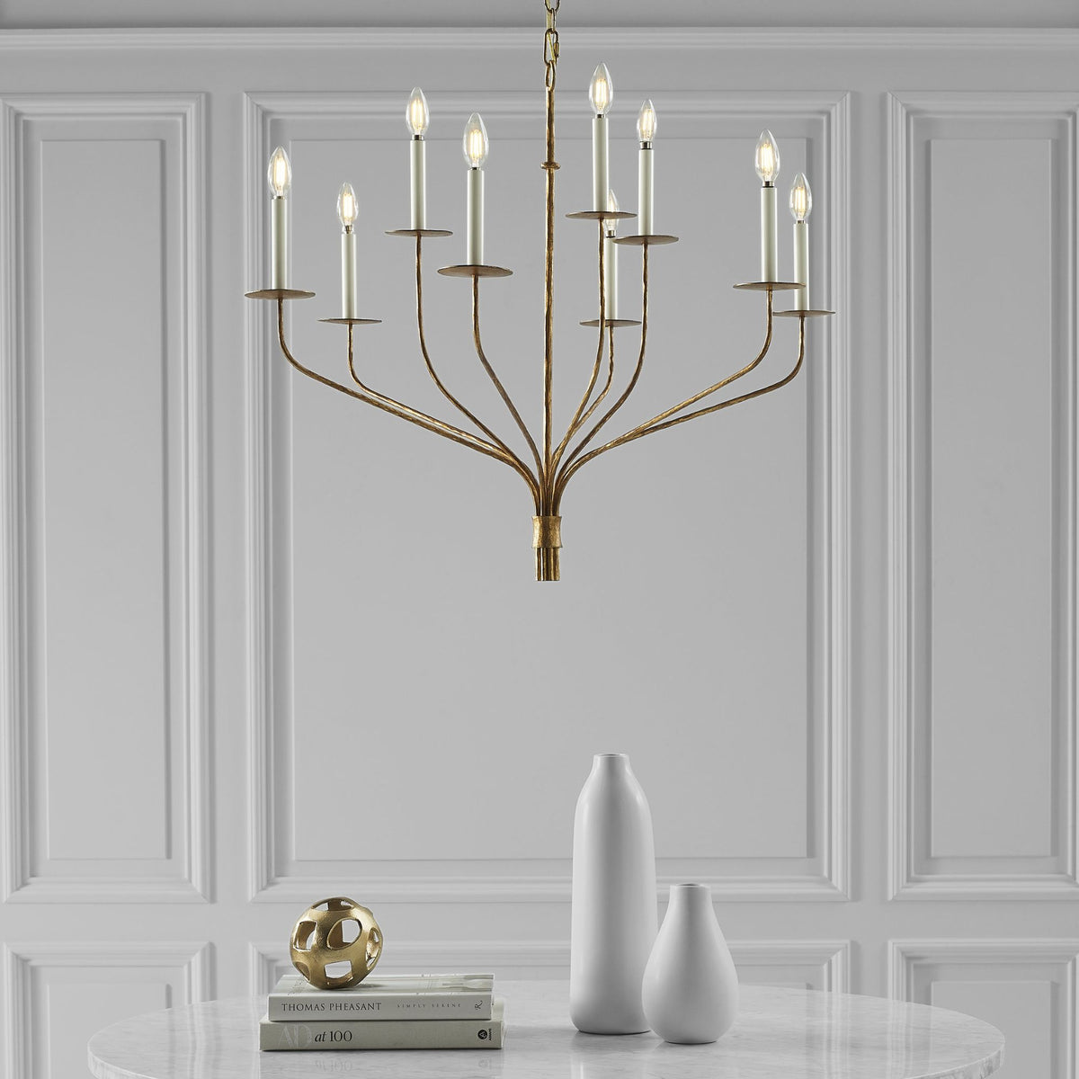 Ian K. Fowler Belfair Large Two-Tier Chandelier in Gilded Iron W36.25" x H29.5"