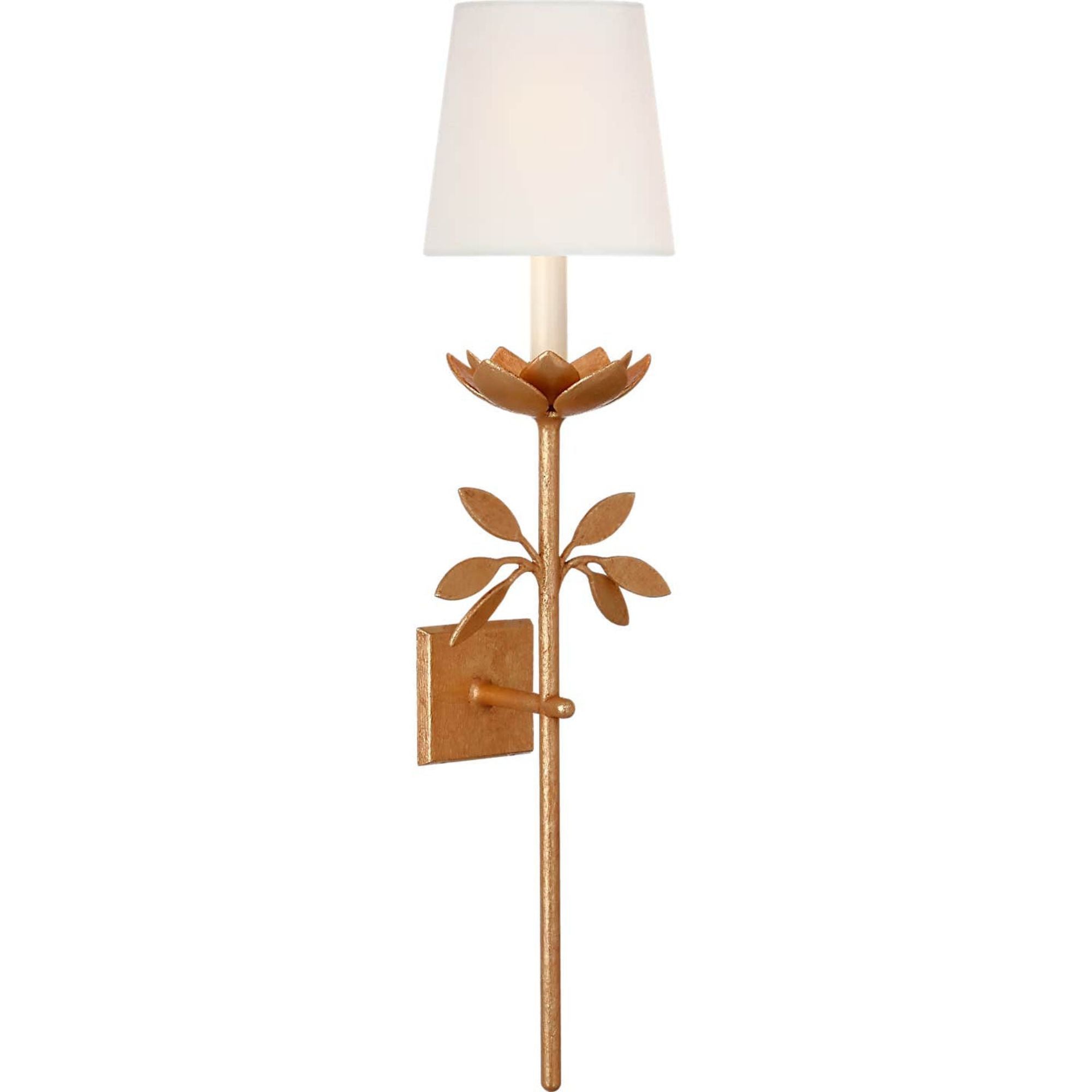 Julie Neill Clementine 34" Tail Sconce in Antique Gold Leaf with Linen Shade W9" x H34.75" x E8.25"