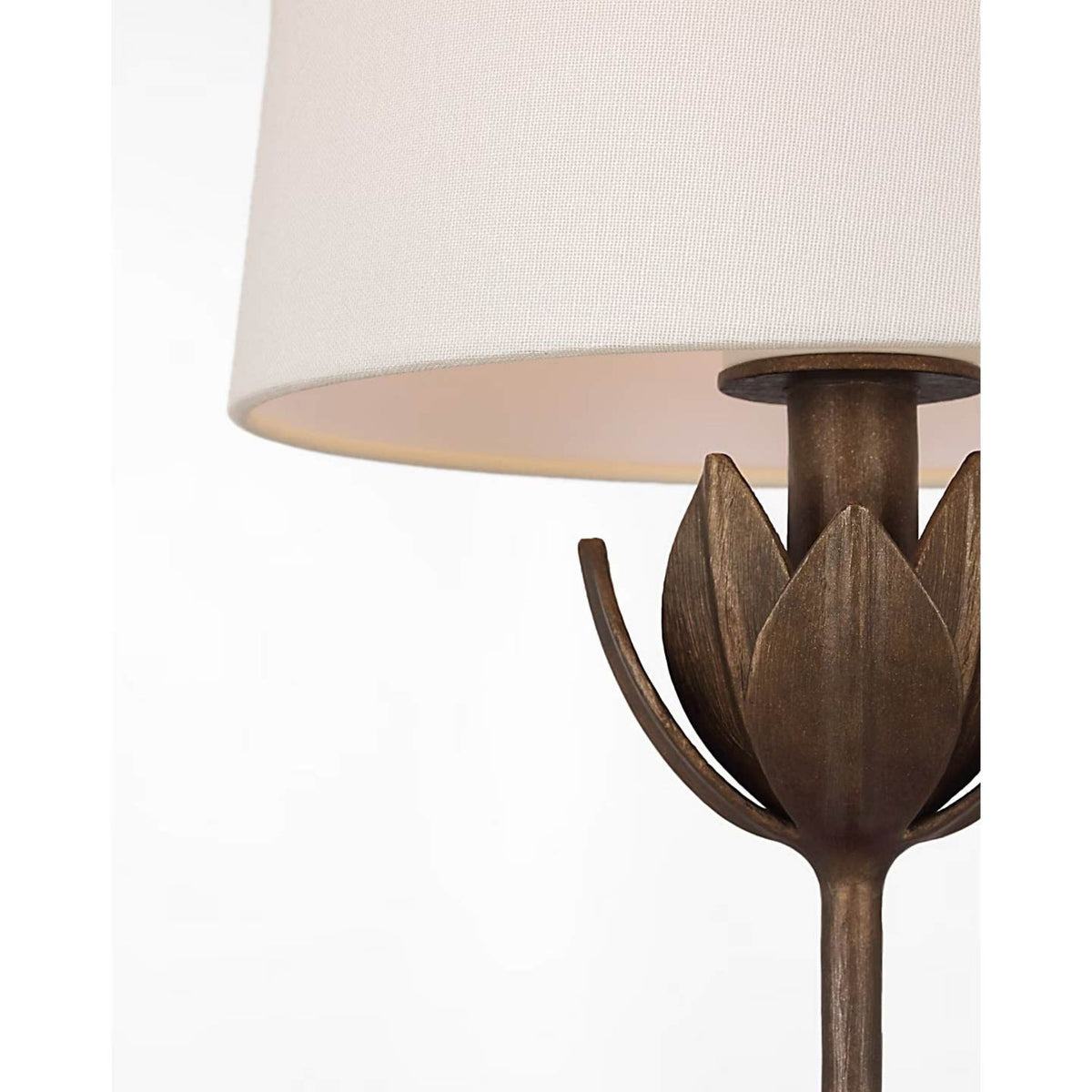 Julie Neill Alberto 17" Cordless Accent Lamp in Antique Bronze Leaf with Linen Shade W10.5" x H16.75"