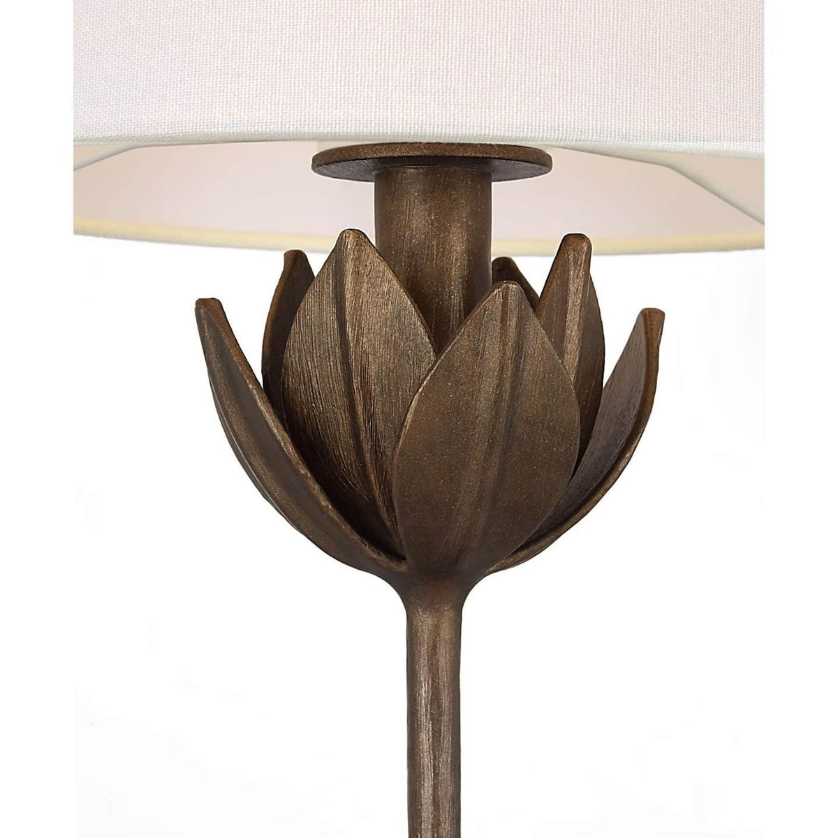 Julie Neill Alberto 17" Cordless Accent Lamp in Antique Bronze Leaf with Linen Shade W10.5" x H16.75"