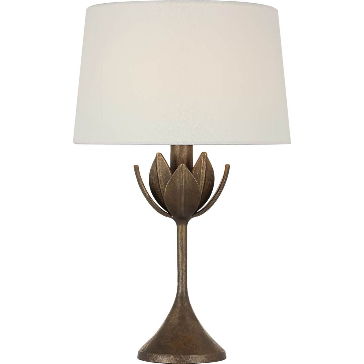 Julie Neill Alberto 17" Cordless Accent Lamp in Antique Bronze Leaf with Linen Shade W10.5" x H16.75"