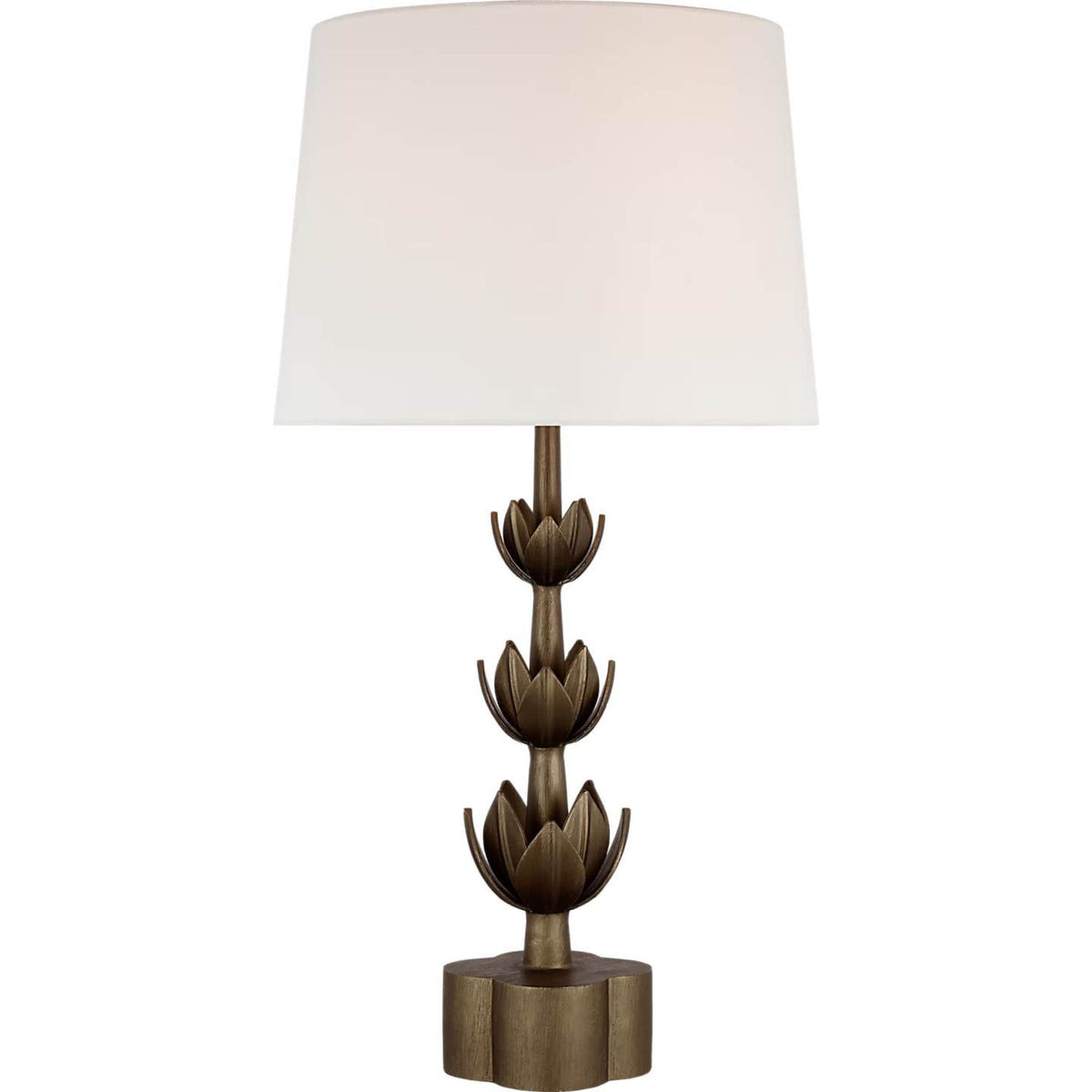 Julie Neill Alberto Large Triple Table Lamp in Antique Bronze Leaf with Linen Shade W16.5" x H32.25"