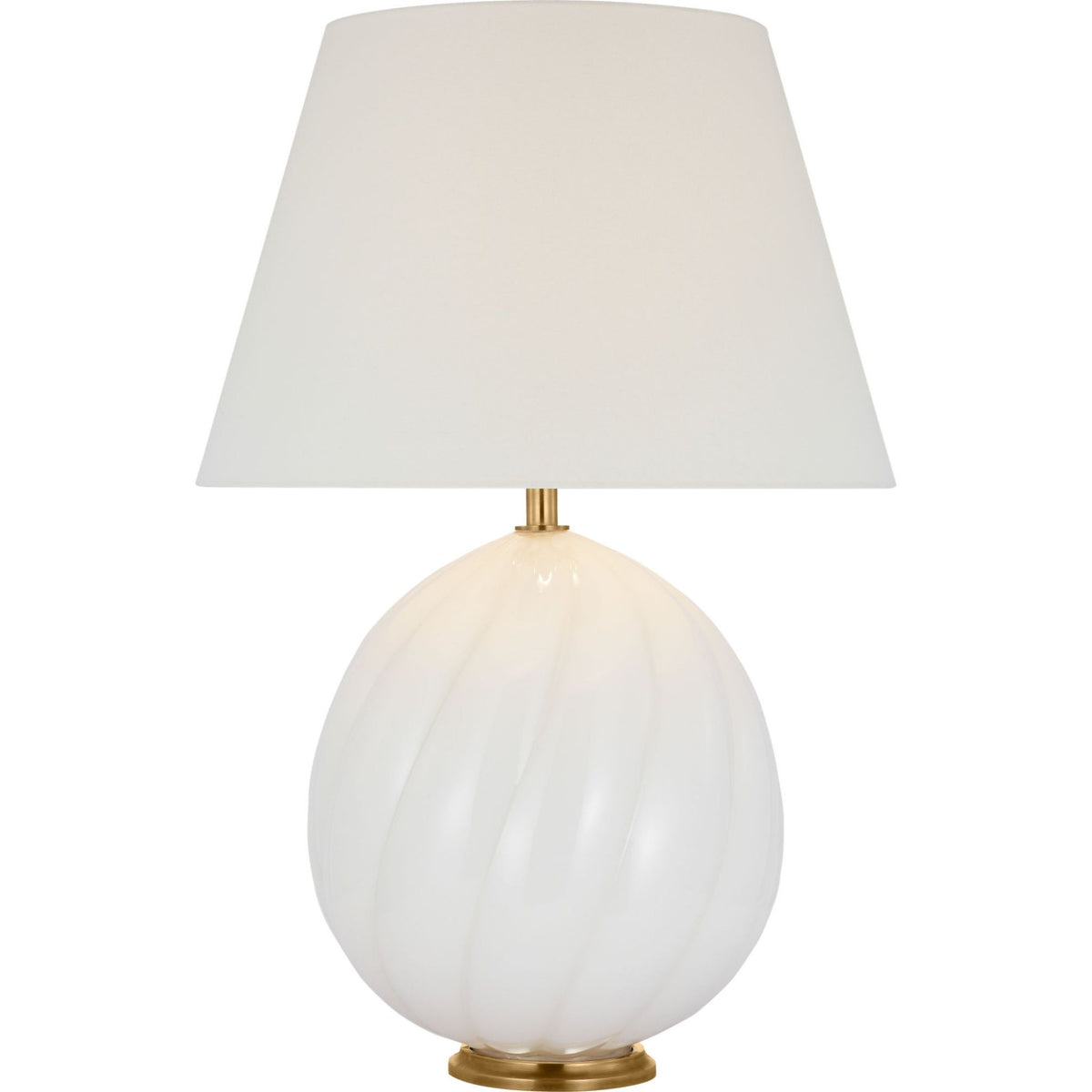 Julie Neill Talia Medium Cordless Table Lamp in White Glass with Linen Shade W19" x H29.5"