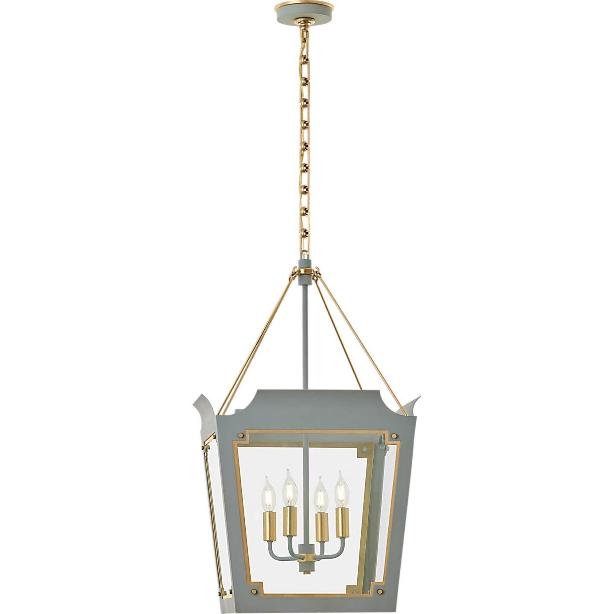 Julie Neill Caddo Medium Lantern in Celadon and Gild with Clear