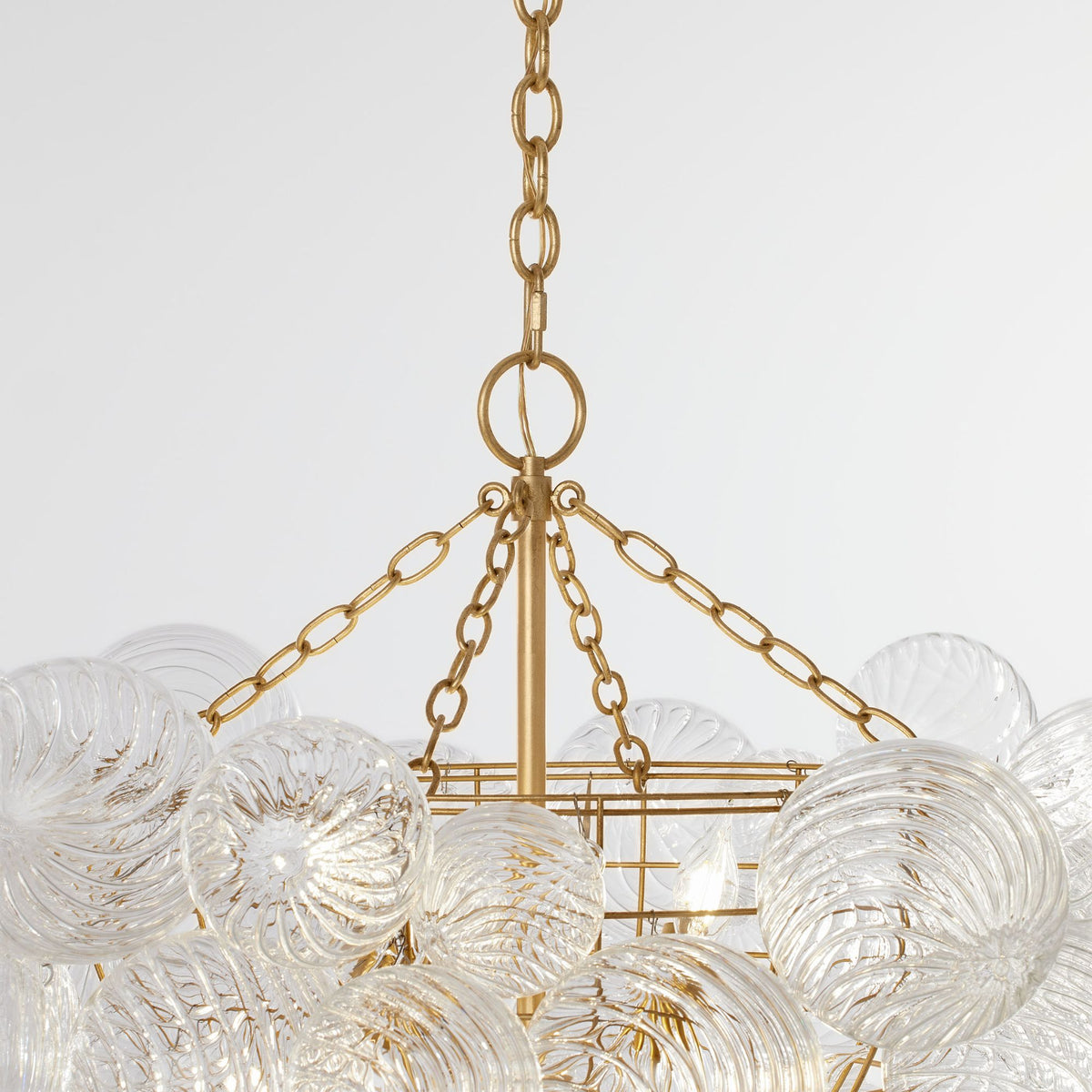 Julie Neill Talia Large Chandelier in Gild and Clear Swirled Glass W33" x H24"