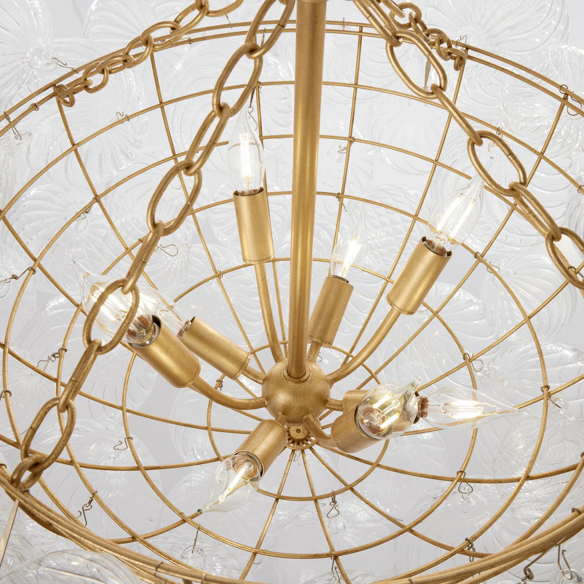 Julie Neill Talia Large Chandelier in Gild and Clear Swirled Glass W33" x H24"