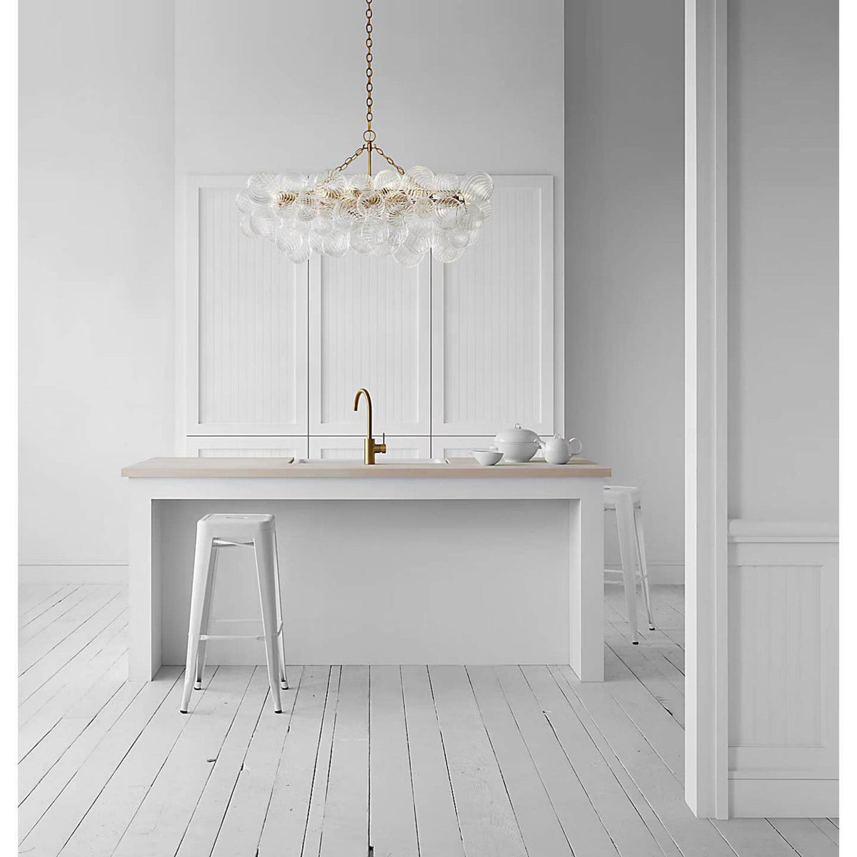 Julie Neill Talia Medium Linear Chandelier in Gild with Clear Swirled Glass W26.25" x 51" x H21.75"
