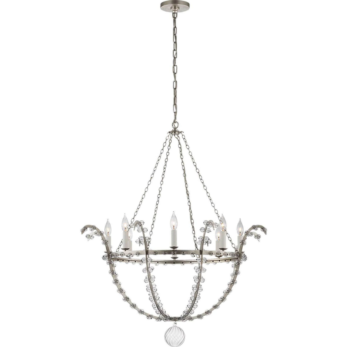 Julie Neill Alonzo Large Chandelier in Burnished Silver Leaf and Clear Glass W34.5" x H40.75"