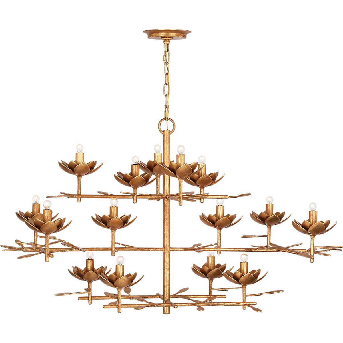 Julie Neill Clementine 48" Low Wide Tiered Chandelier in Antique Gold Leaf W48" x H27.5"