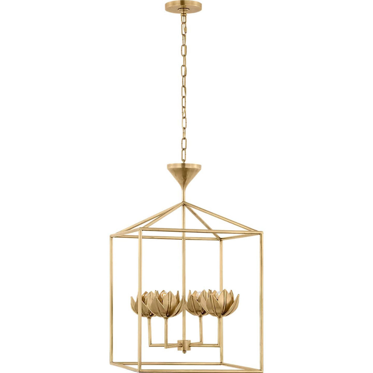 Julie Neill Alberto Medium Open Cage Lantern in Antique-Burnished Brass W18" x H30"
