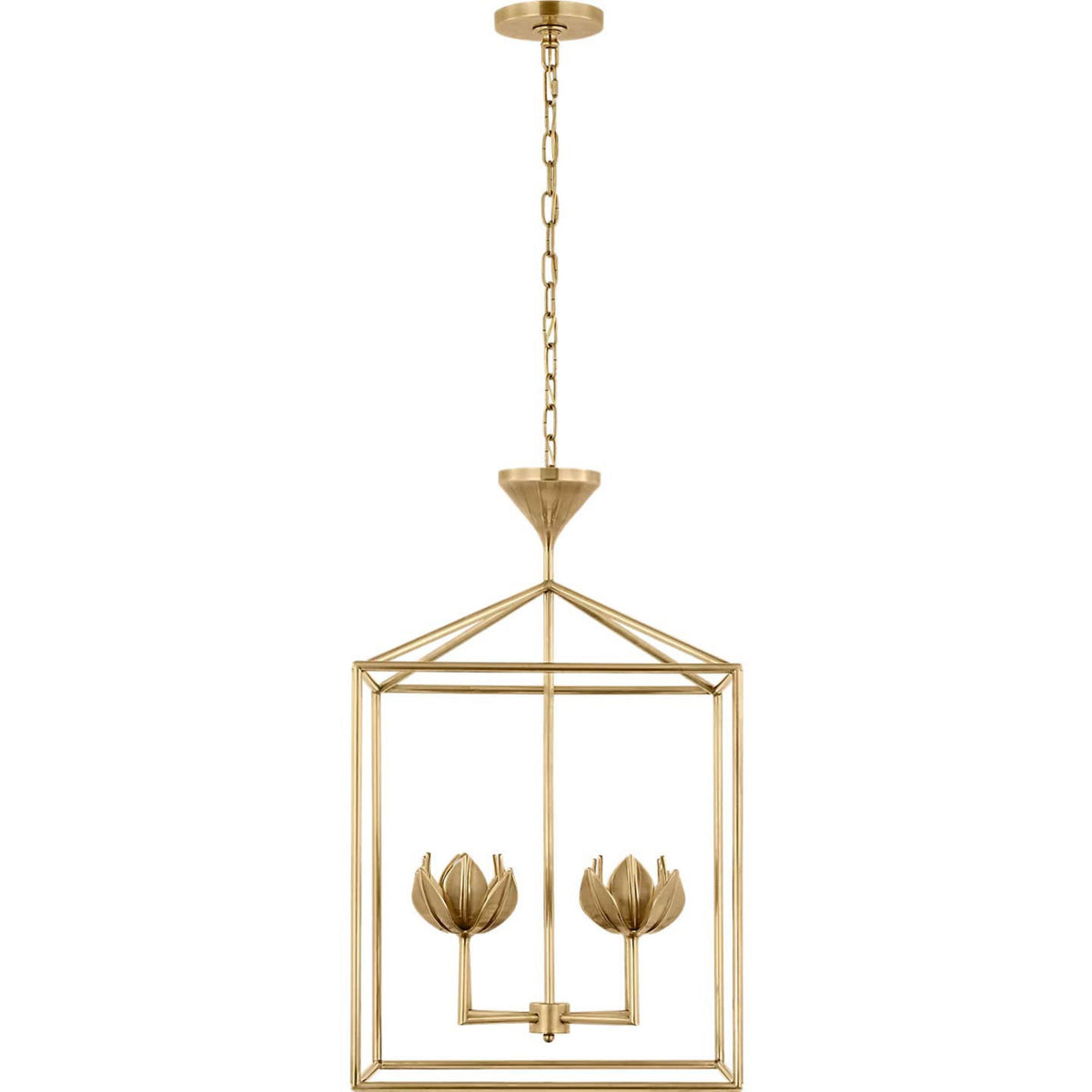 Julie Neill Alberto Medium Open Cage Lantern in Antique-Burnished Brass W18" x H30"